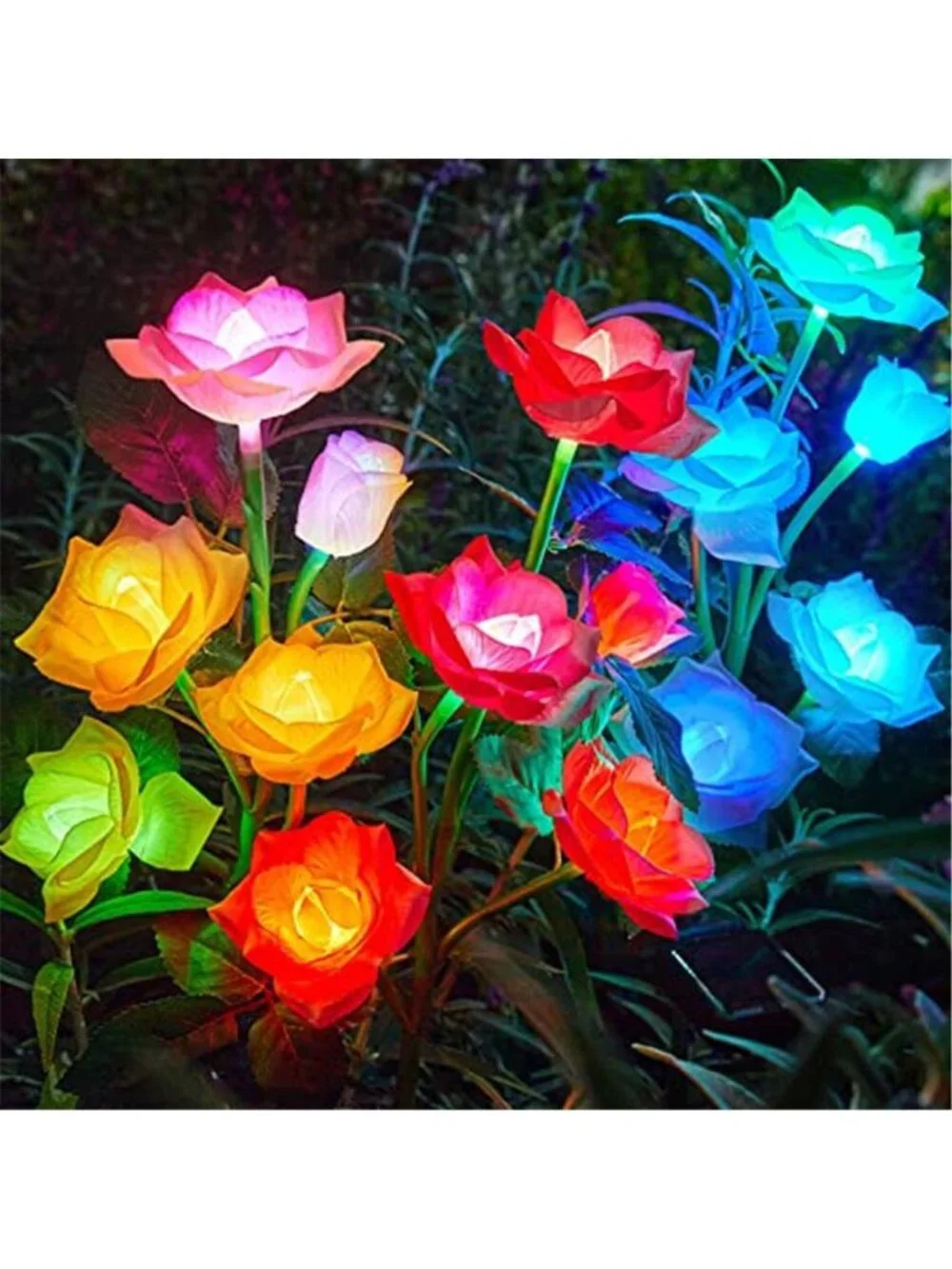 Solar Rose Garden Lights Color Changing Waterproof Outdoor Yard Pathway Decor
